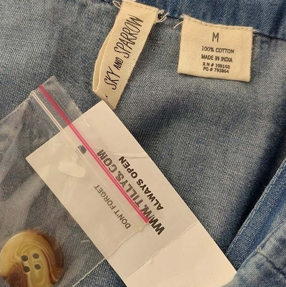 Tillys Sky and Sparrow Blue Button Up Tie Denim Dress Size Medium Cotton - Picture 7 of 8